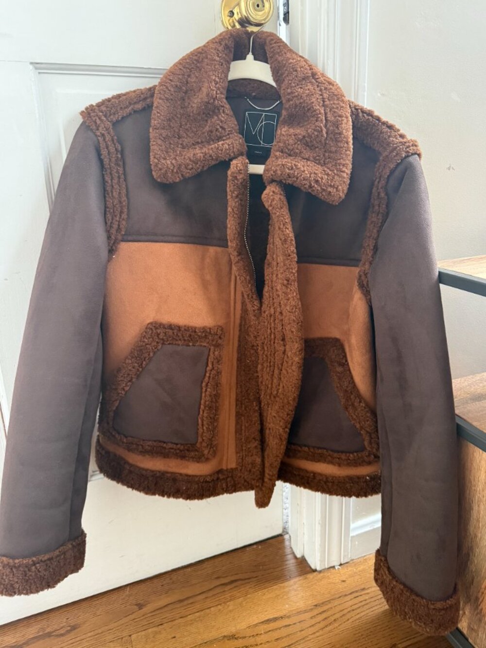 Mercer Collective Brown Faux Shearling Moto Jacket Cropped Size S